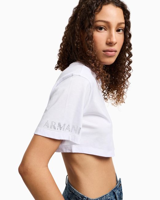 ARMANI EXCHANGE White Cropped T-Shirt With Logo On The Sleeves