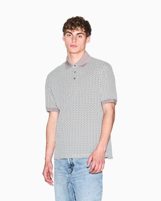 ARMANI EXCHANGE Gray Piquet Polo With Allover Logo for men