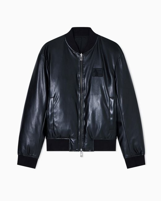 ARMANI EXCHANGE Blue Shiny Fabric Bomber Jacket for men
