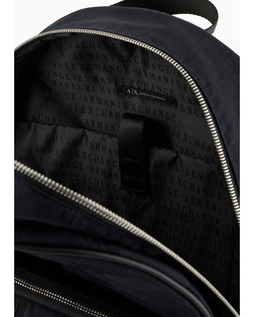 Armani Exchange Blue Fabric Backpack With Allover Logo for men