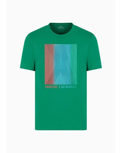 Armani Exchange Green Regular Fit T-shirt In Cotton Jersey With Maxi-print for men