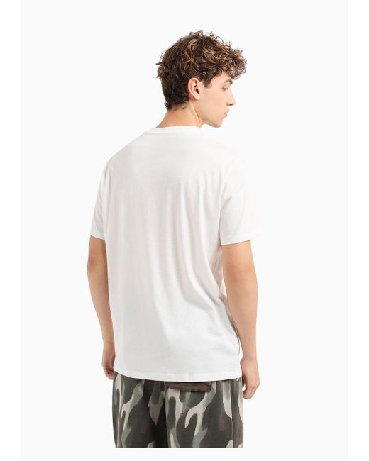 T-shirt Regular Fit Con Stampa Logo Astratta In Cotone Asv di Armani Exchange in White da Uomo