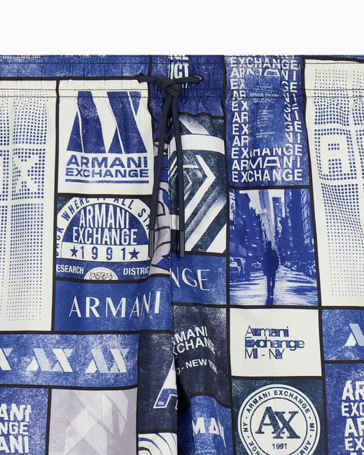 ARMANI EXCHANGE Blue Boxer Swim Trunks With Pockets for men