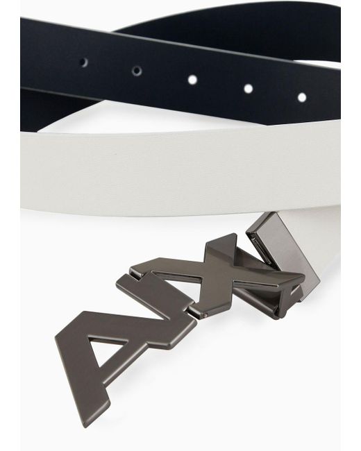 Armani Exchange White Hinge Logo Buckle Leather Belt for men