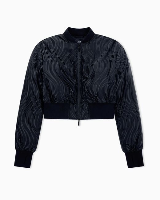 ARMANI EXCHANGE Blue Short Bomber Jacket With Embossed Pattern