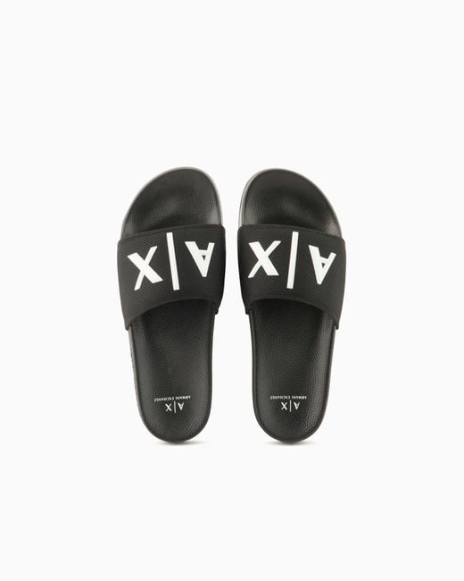 ARMANI EXCHANGE White Slide Sandals With A Wide Strap And Textured Rubber Sole for men