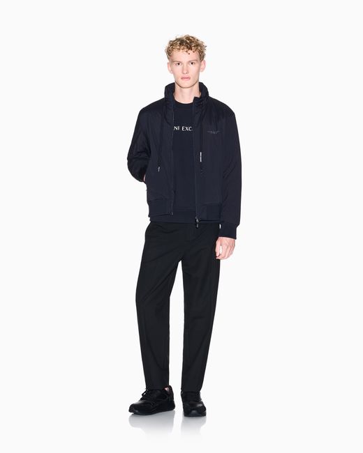 ARMANI EXCHANGE Blue Stretch Nylon Bomber Jacket With High Collar Essential for men