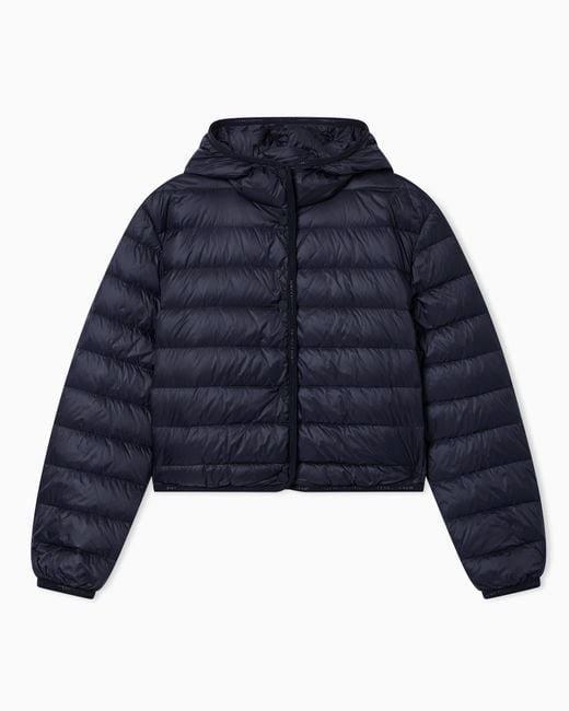 ARMANI EXCHANGE Blue Short Down Jacket With Quilted Hood