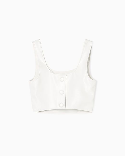 ARMANI EXCHANGE White One-Shoulder Gloss Vinyl Top