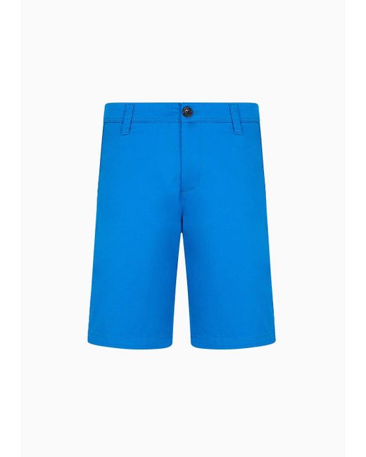 Armani Exchange Blue Stretch Cotton Poly Satin Bermuda Shorts for men