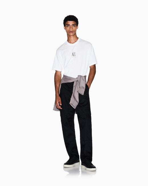 ARMANI EXCHANGE White Regular Fit Cotton Jersey T-Shirt With A Logo Icon for men