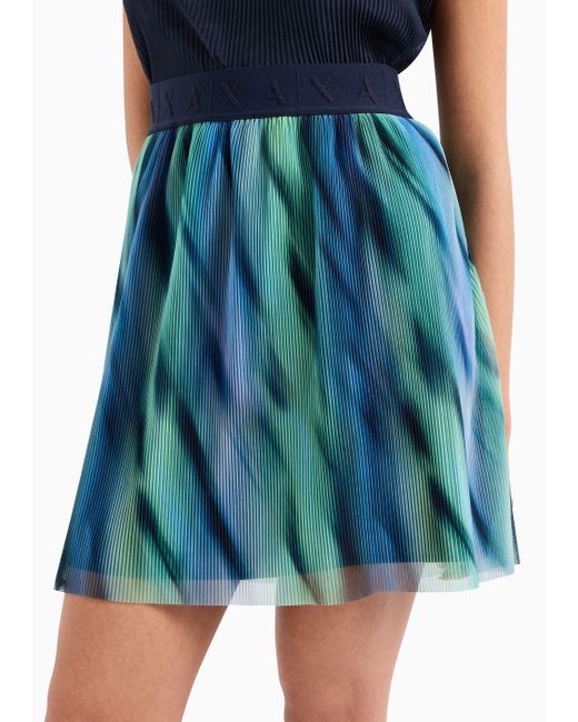 Armani Exchange Blue Wave Print Voile Pleated Skirt