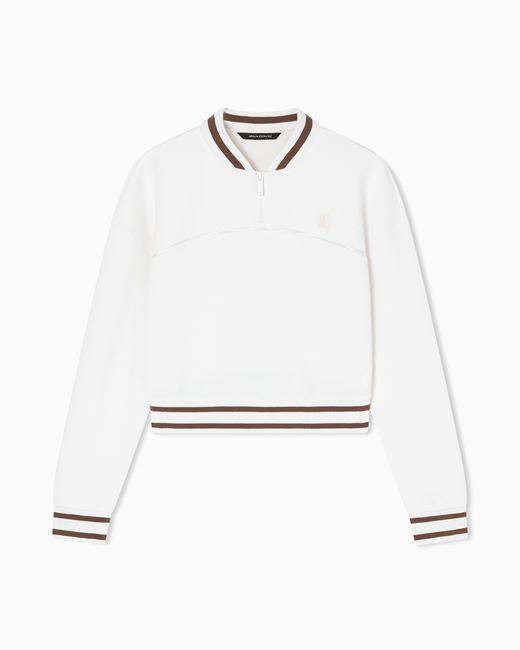 ARMANI EXCHANGE White Cropped Sweatshirt With Zip And Contrasting Profiles