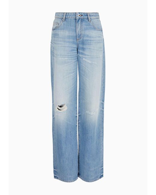 Armani Exchange Blue J52 Low Rise Relaxed Jeans In Rigid Cotton Denim