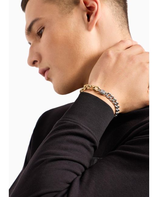 Armani Exchange Metallic Two-tone Stainless Steel Chain Bracelet for men
