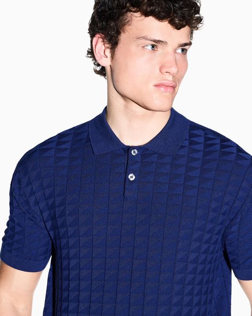 ARMANI EXCHANGE Blue Regular Fit Knit Polo for men
