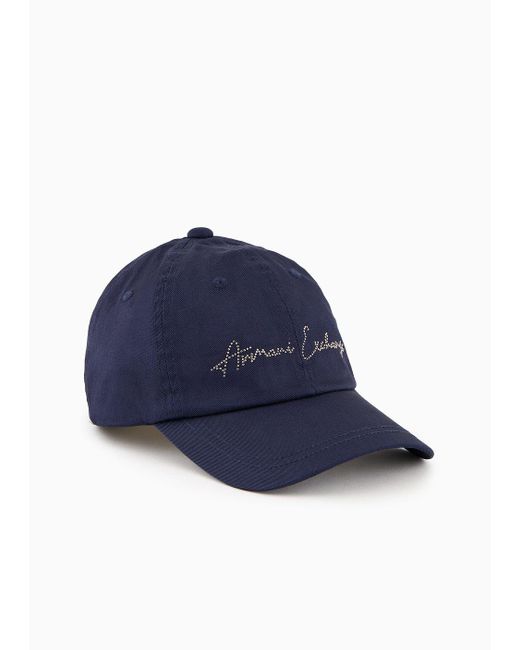 Armani Exchange Blue Cotton Peaked Hat With Glitter Logo