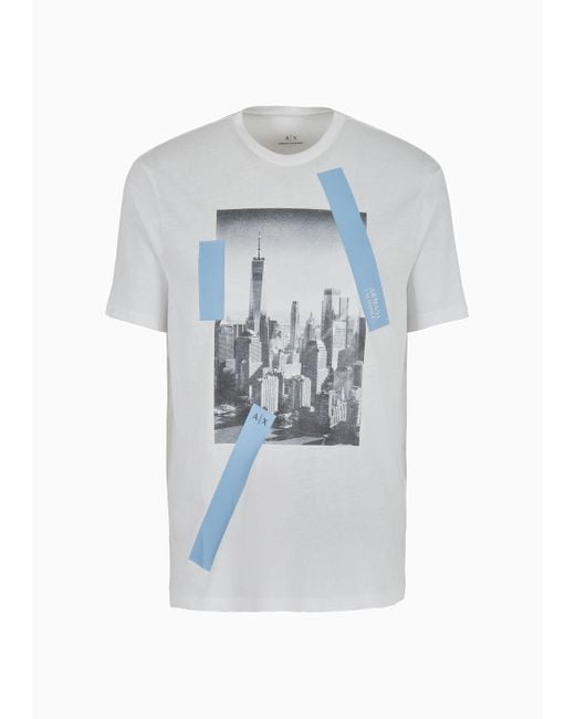 Armani Exchange White Regular Fit Cotton T-shirt With Nyc Print for men