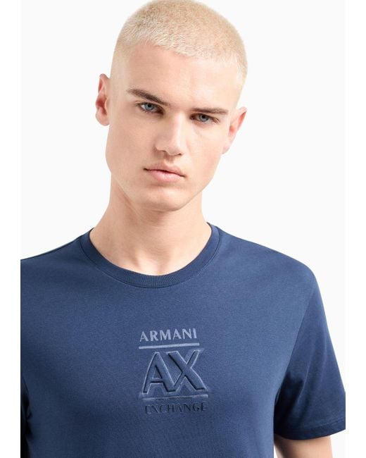 Armani Exchange Blue Regular Fit Jersey T-shirt With Central Print for men