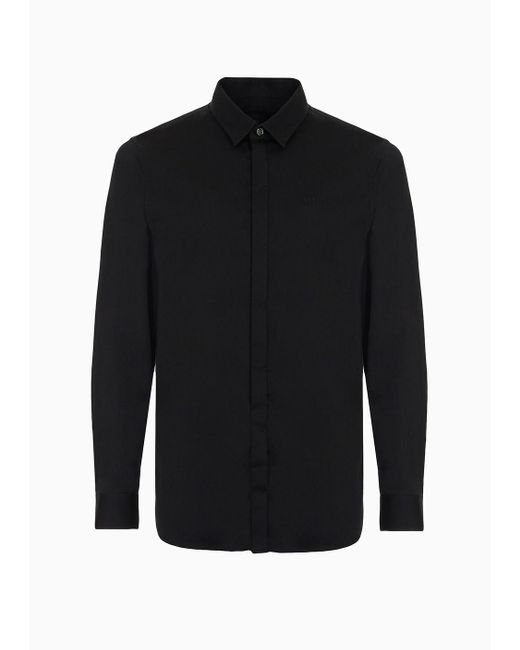 Armani Exchange Black Stretch Cotton Satin Slim Fit Shirt for men