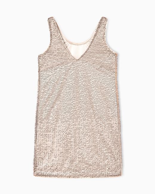 ARMANI EXCHANGE Natural Mini Mesh Dress With Tubular Beaded Appliques