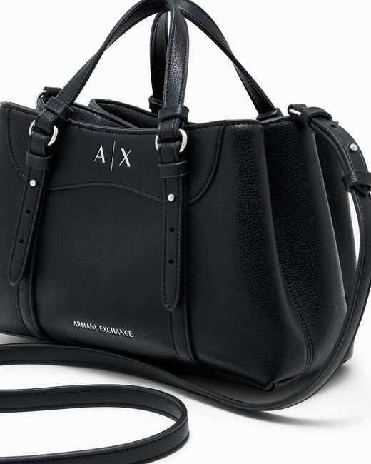 ARMANI EXCHANGE Black Tote Shopping Bag With Coated Finish