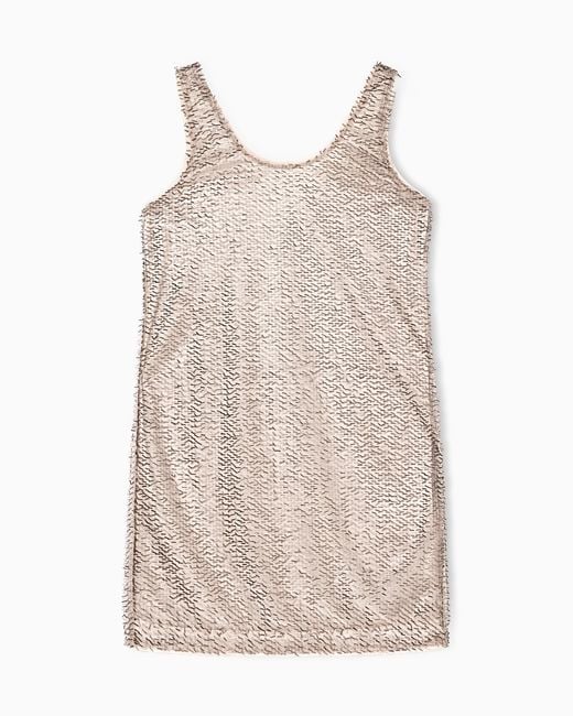 ARMANI EXCHANGE Natural Mini Mesh Dress With Tubular Beaded Appliques