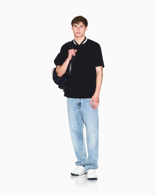 ARMANI EXCHANGE Black Regular Fit Cotton Pique Polo Shirt for men