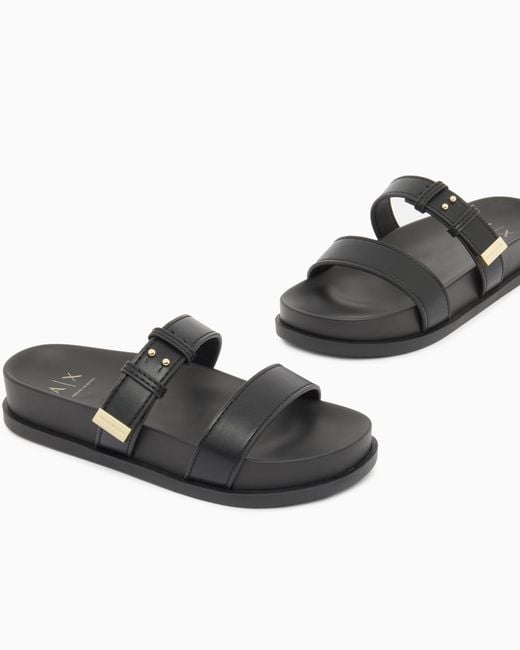 ARMANI EXCHANGE White Two-Strap Slippers With Buckle