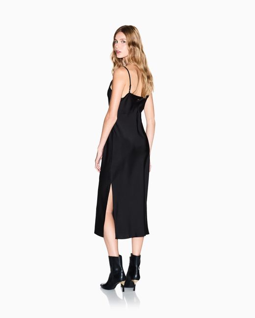 ARMANI EXCHANGE Black Shiny Satin Midi Dress