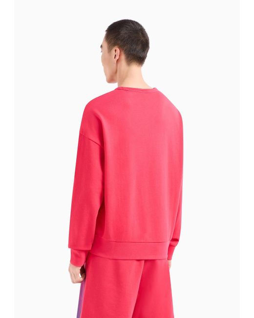 Armani Exchange Red Crew-neck Sweatshirt In Asv Organic Cotton With Foliage Print for men