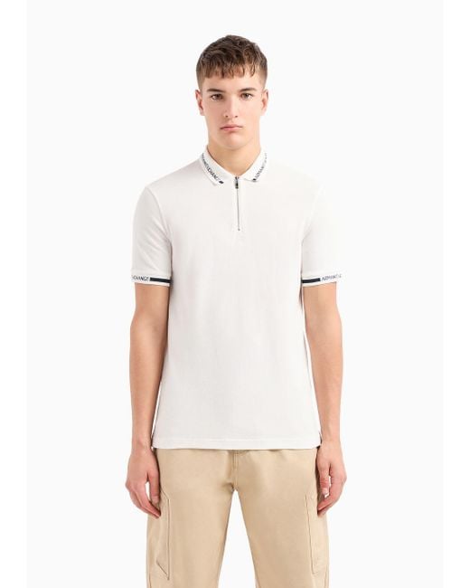 Armani Exchange White Regular Fit Pique Polo Shirt With Logo Tape for men