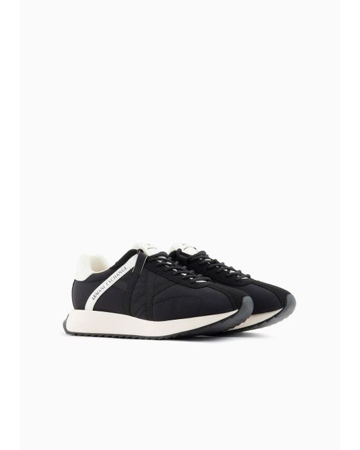Armani Exchange Black Sneakers In Technical Fabric, Mesh And Suede for men