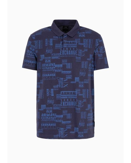 Armani Exchange Blue Regular Fit Short-sleeved Polo Shirt With Contrasting Collar for men