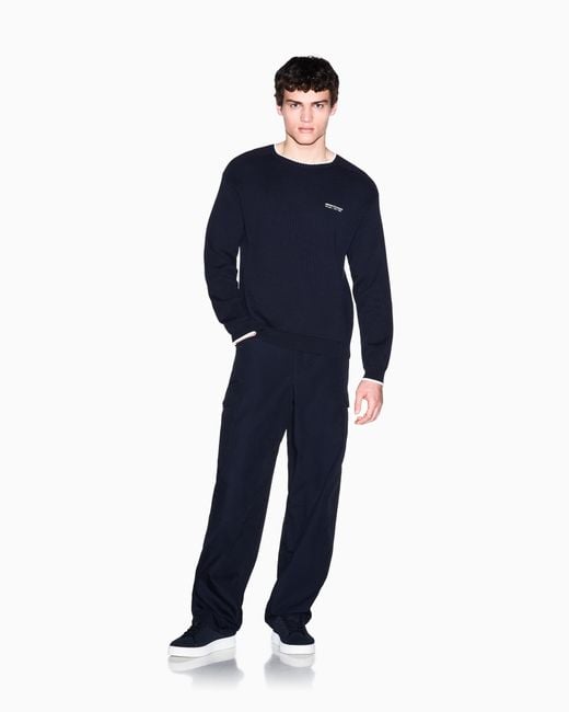 ARMANI EXCHANGE Blue Oversized Fit Trousers Cotton Poplin for men