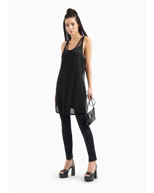 Armani Exchange Black Mesh Transparent Fabric Rhinestones Dress