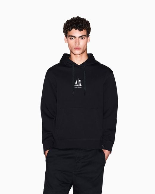 Sudadera Con Capucha De Algodón Elástico Con Logotipo Icon ARMANI EXCHANGE de hombre de color Black