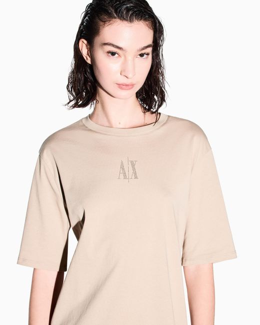 ARMANI EXCHANGE Natural Short-Sleeve Cotton Jersey T-Shirt Dress With Logo Icon