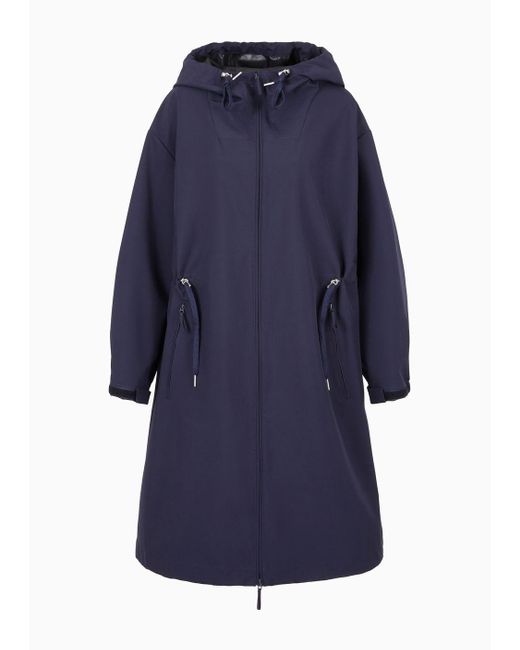 Armani Exchange Blue Trench Coat In Laminated Fabric With Hood
