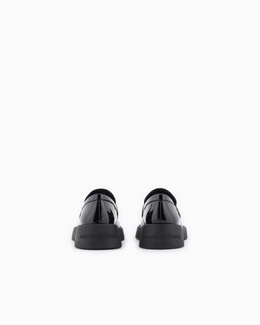 ARMANI EXCHANGE White Patent Leather Loafers With Logo