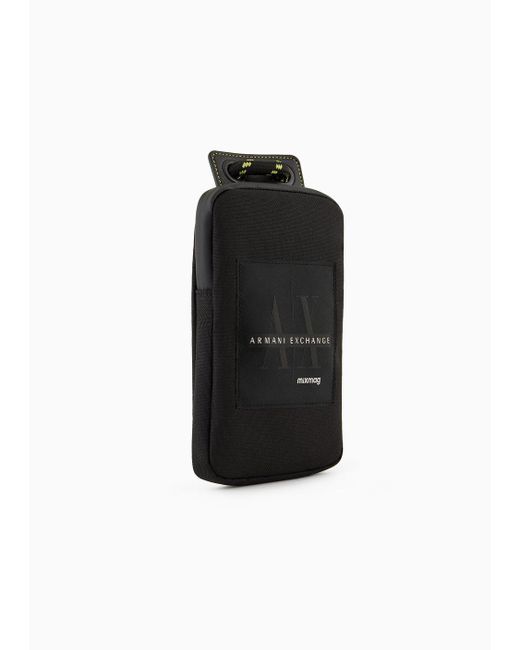 Armani Exchange Black Phone Holder In Asv Recycled Fabric for men