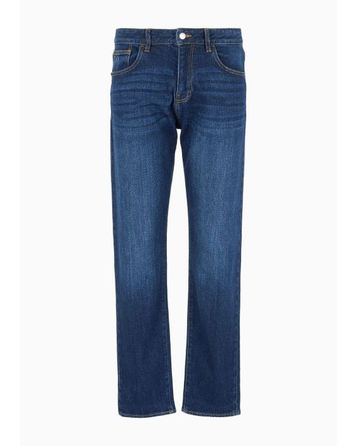 Armani Exchange Blue J16 Boyfriend Fit Cropped Jeans In Washed Denim for men