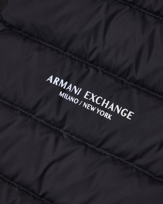 ARMANI EXCHANGE Blue Quilted Full-Zip Down Vest With A High Collar Essential for men