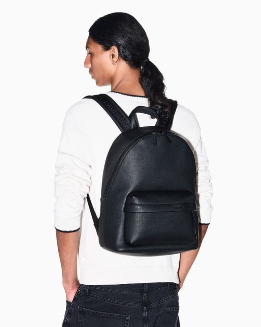 ARMANI EXCHANGE Blue Textured Backpack With Front Zip Pocket And Embossed Logo for men