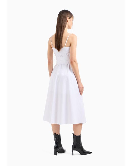 Armani Exchange White Asymmetric Bow Poplin Dress