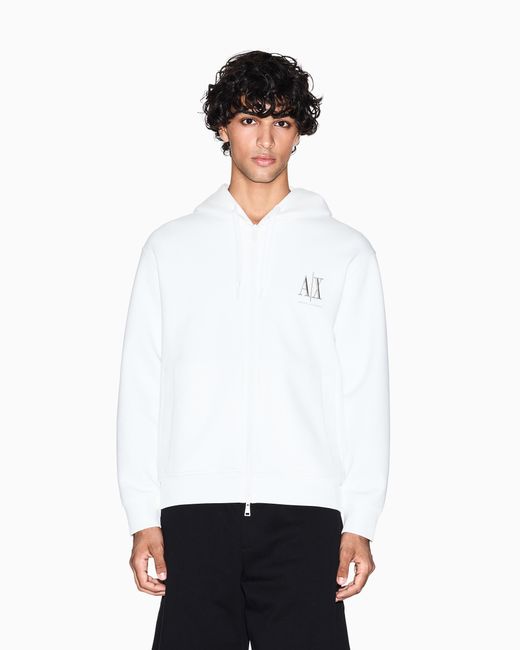 ARMANI EXCHANGE White Full-Zip Hoodie for men