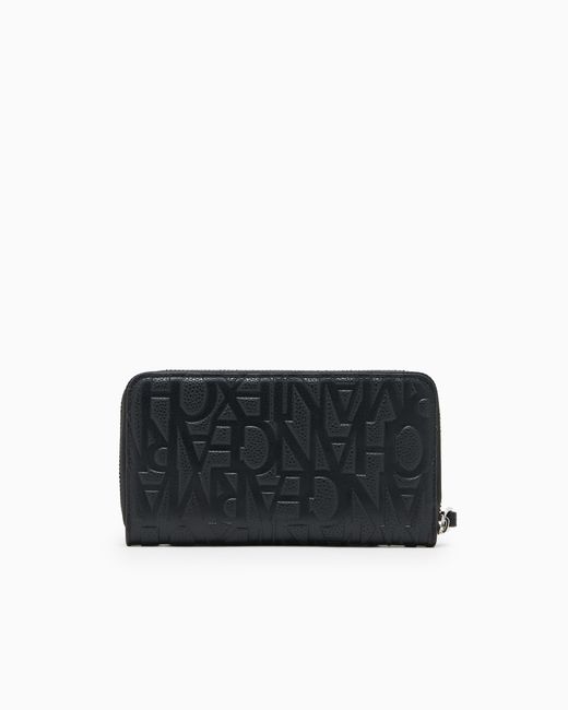 ARMANI EXCHANGE Black Wallet With An Embossed Pattern And A Zip-Around Closure