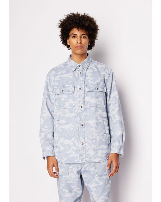 Armani Exchange Blue Camouflage Patterned Cotton Denim Jacket for men