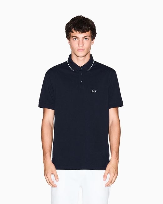 ARMANI EXCHANGE Blue Slim-Fit Stretch Cotton Jersey Polo Shirt Essential for men