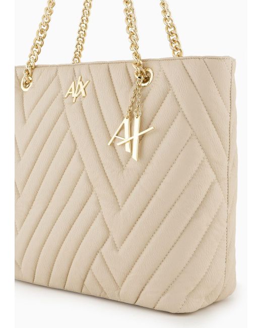 Armani Exchange Natural Shopper With Double Handles In Chain And Fabric